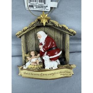 Vtg Roman Kneeling Santa Resin 1983 RP Gauer Excellent